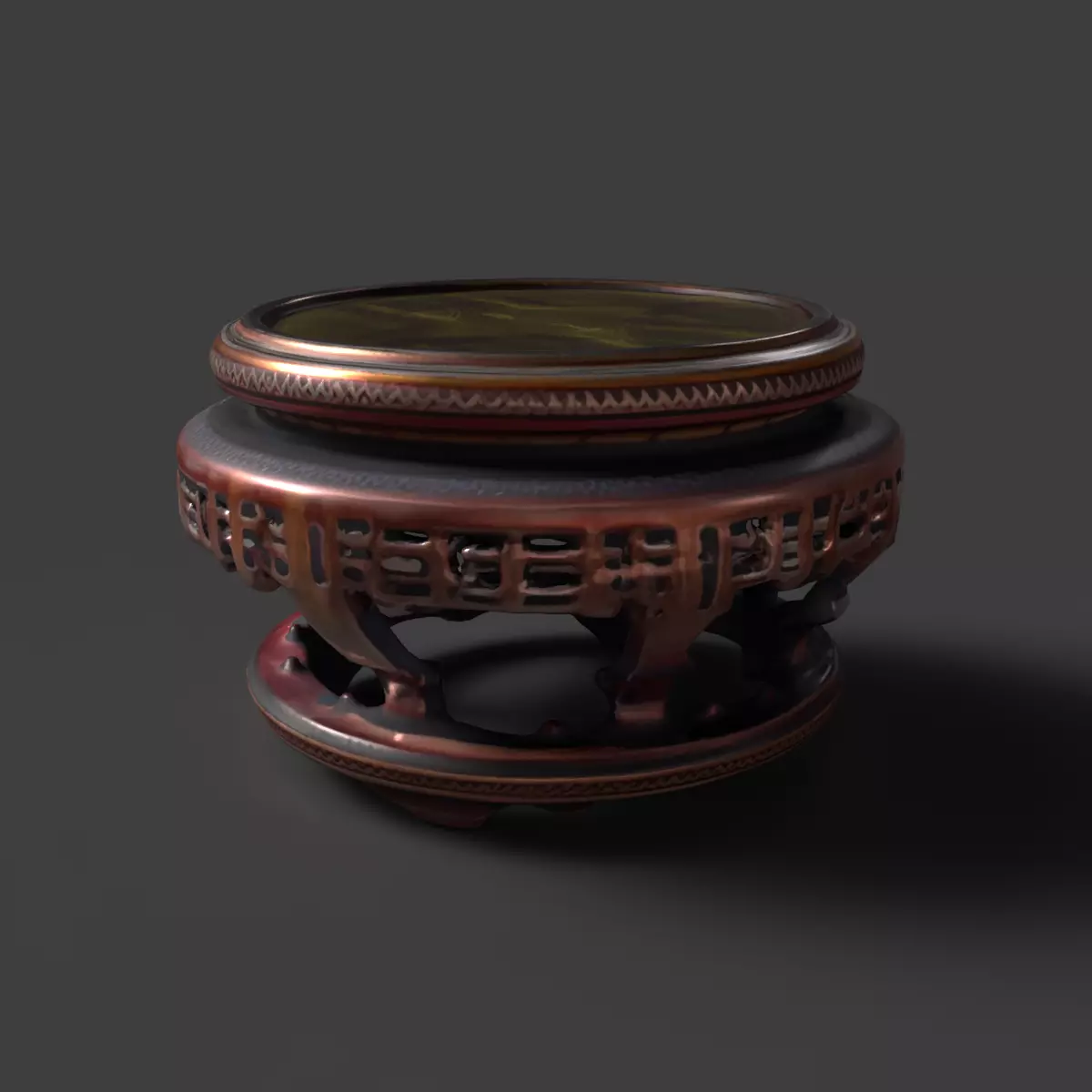 Chinese wooden round display stand Low-poly 3D model_0