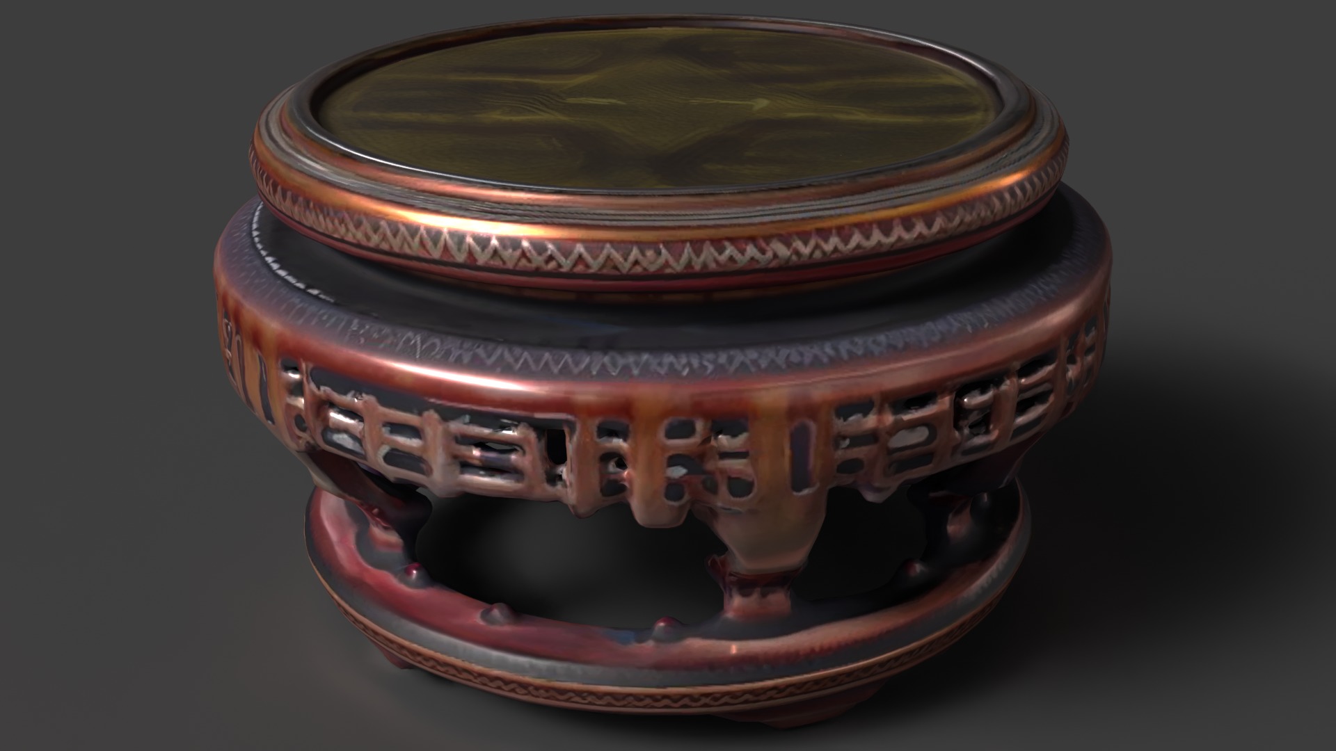 Chinese wooden round display stand Low-poly 3D model_5