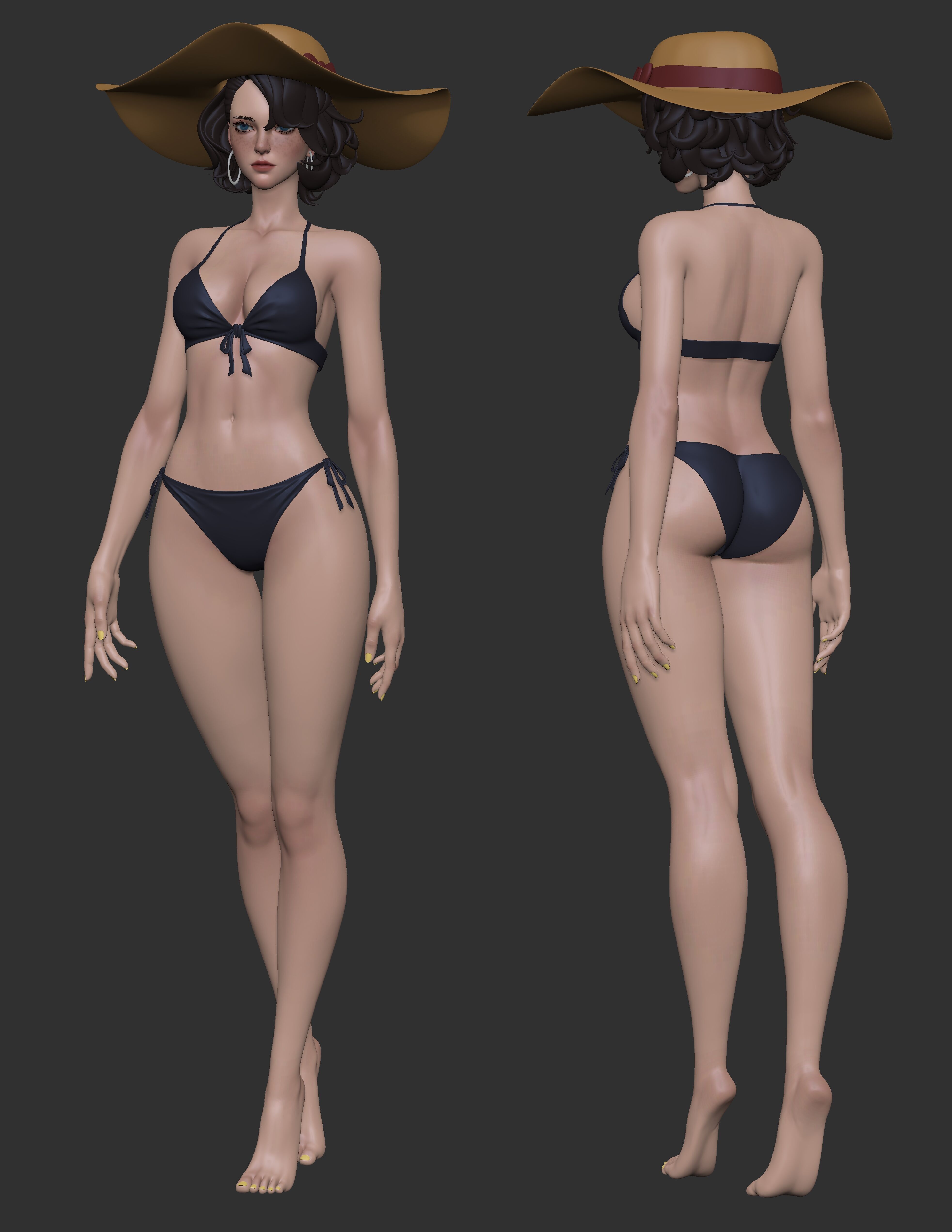 Beach girl basemesh Low-poly 3D model_5