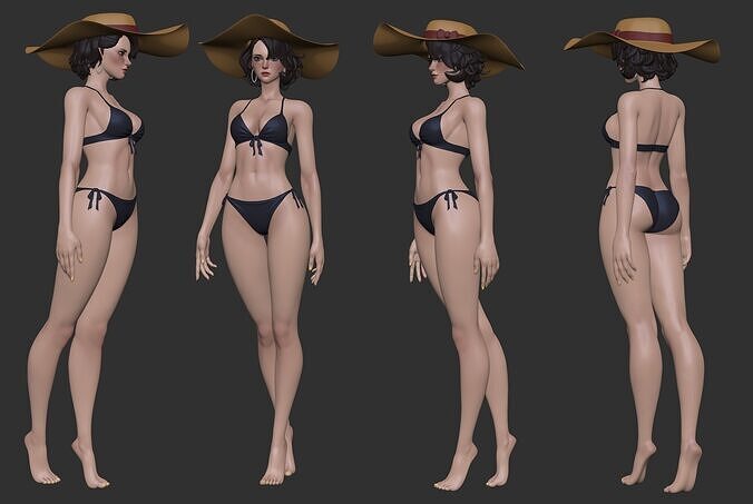 Beach girl basemesh Low-poly 3D model