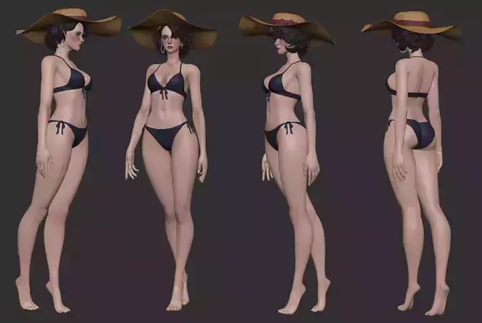 Beach girl basemesh Low-poly 3D model