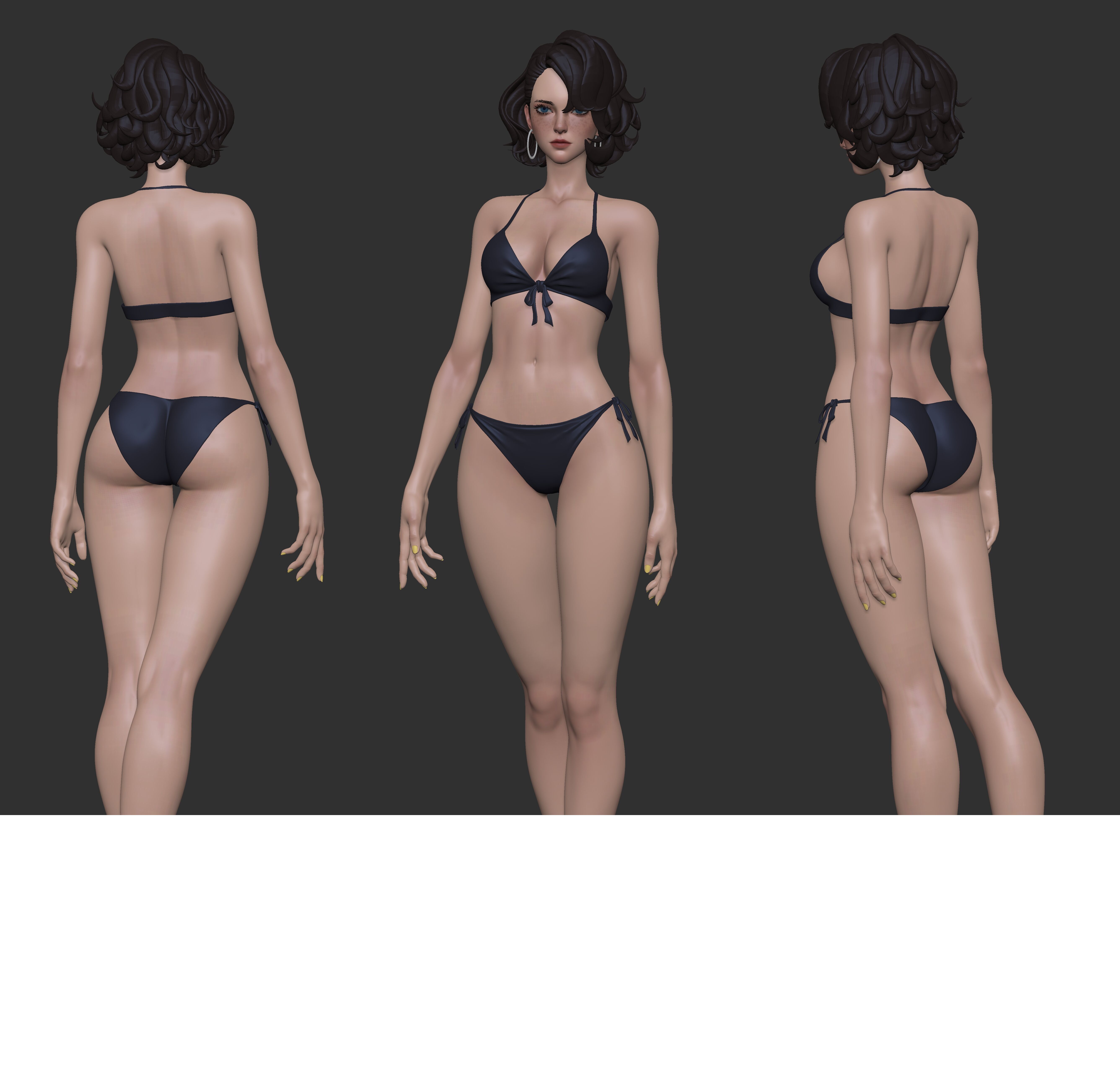 Beach girl basemesh Low-poly 3D model_6