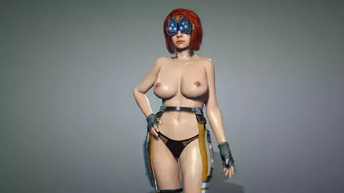 Low poly 3D model of sexy naked sci-fi girl with VR Low-poly 3D model