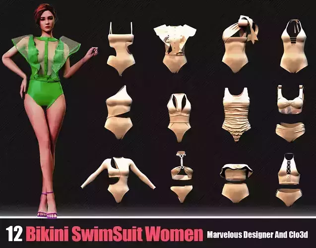 12 Bikini SwimSuit Women In Marvelous Designer 