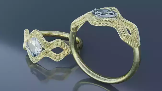Wireframe Model Gold Ring