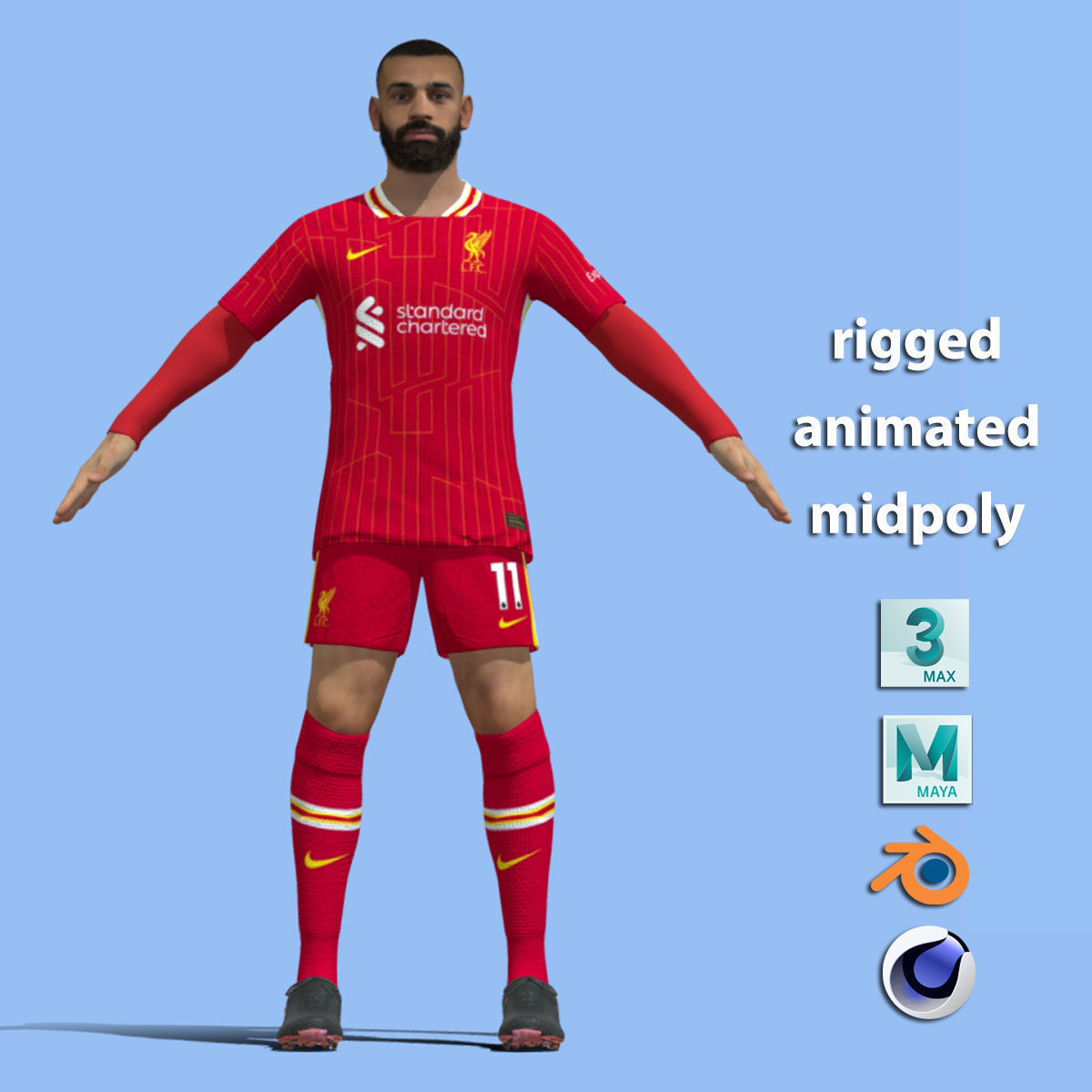T-Pose Rigged Salah Liverpool 24-25 3D model_2
