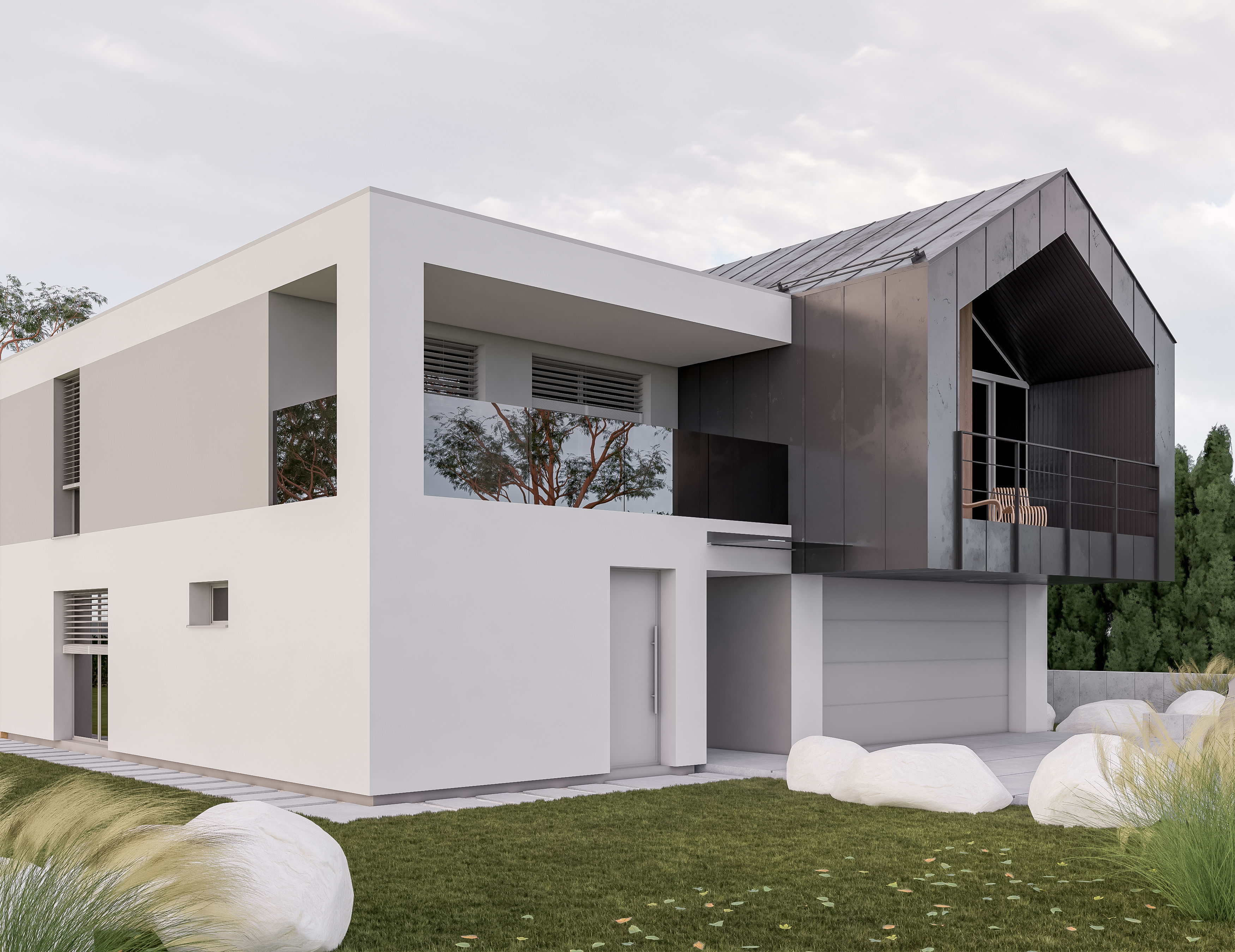 Family House 27 - Created with fully parametric Revit Families Low-poly 3D model_1