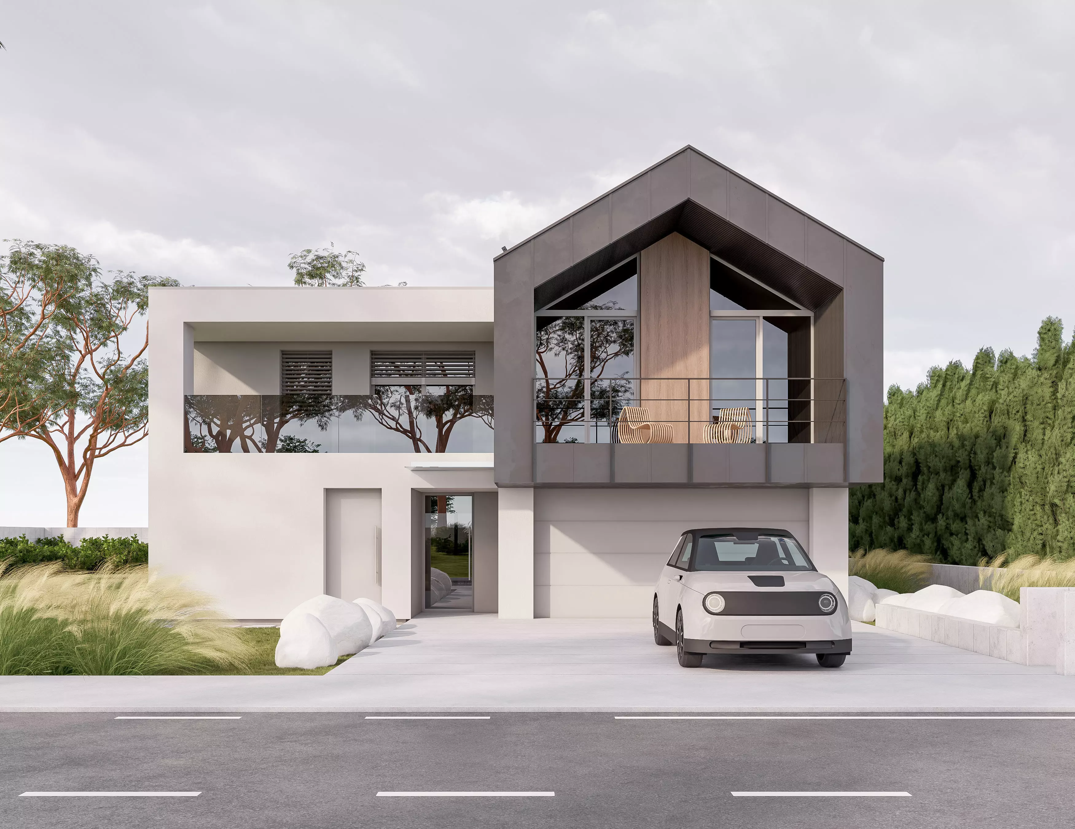 Family House 27 - Created with fully parametric Revit Families Low-poly 3D model_0