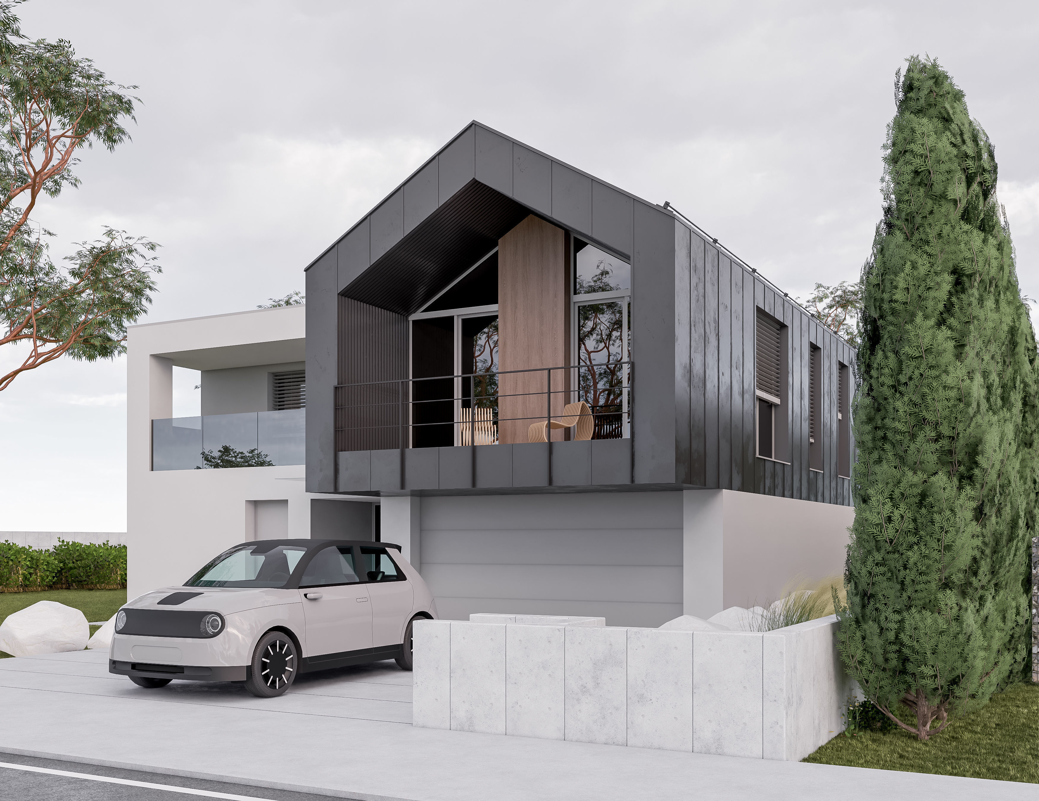 Family House 27 - Created with fully parametric Revit Families Low-poly 3D model_2