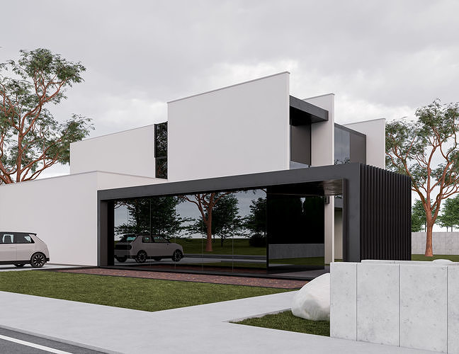Family House 28 - Created with fully parametric Revit Families Low-poly 3D model 2