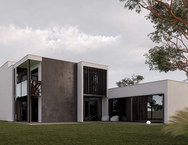 Family House 28 - Created with fully parametric Revit Families Low-poly 3D model 4