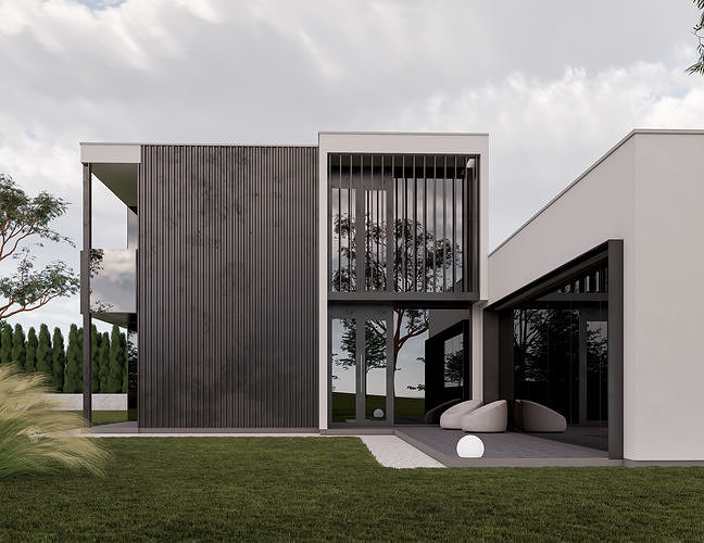 Family House 28 - Created with fully parametric Revit Families Low-poly 3D model 5