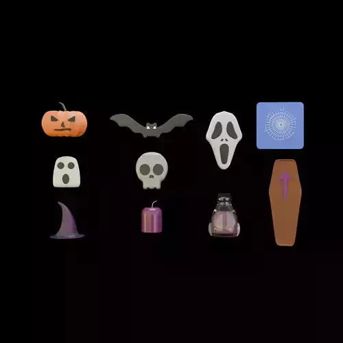 FREE Unique Halloween Icons Props Pack Free low-poly 3D model