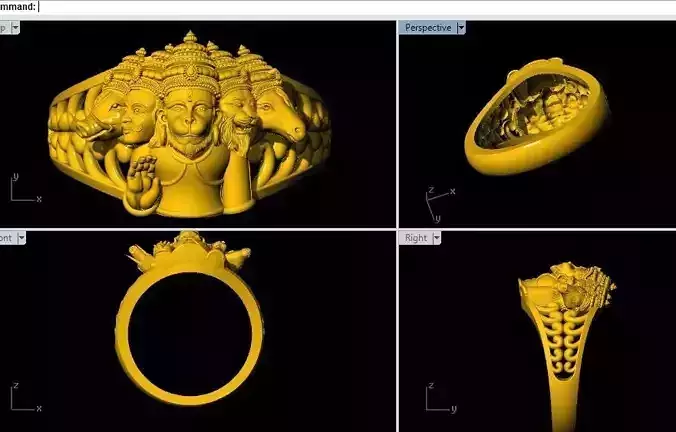 PANCHAMUKA HANUMAN NEW RING GOLD SILVER VAMANA