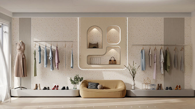 Modern shopping mall clothing store rendering 3D model