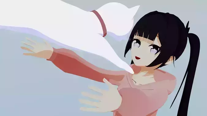Original 3D anime character and anime cat