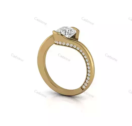 Modern Solitaire Diamond Ring with Pave Band