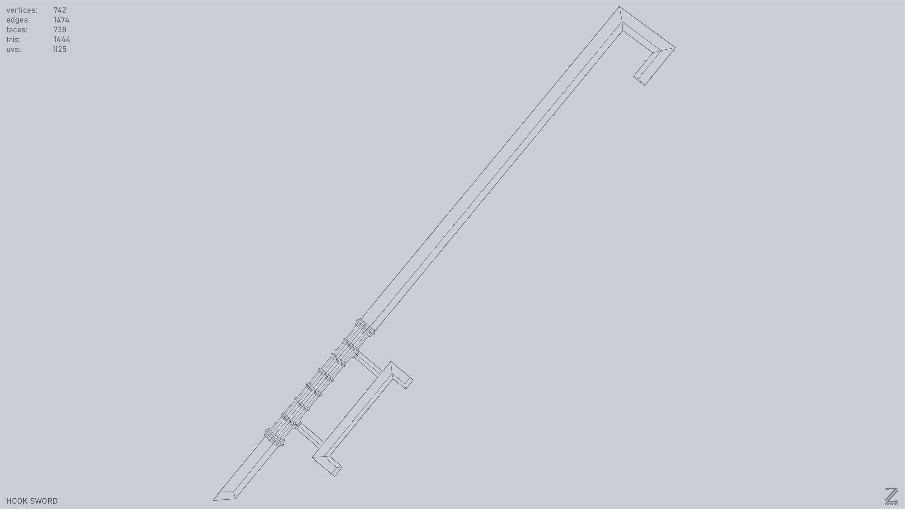 Hook sword Low-poly 3D model_10