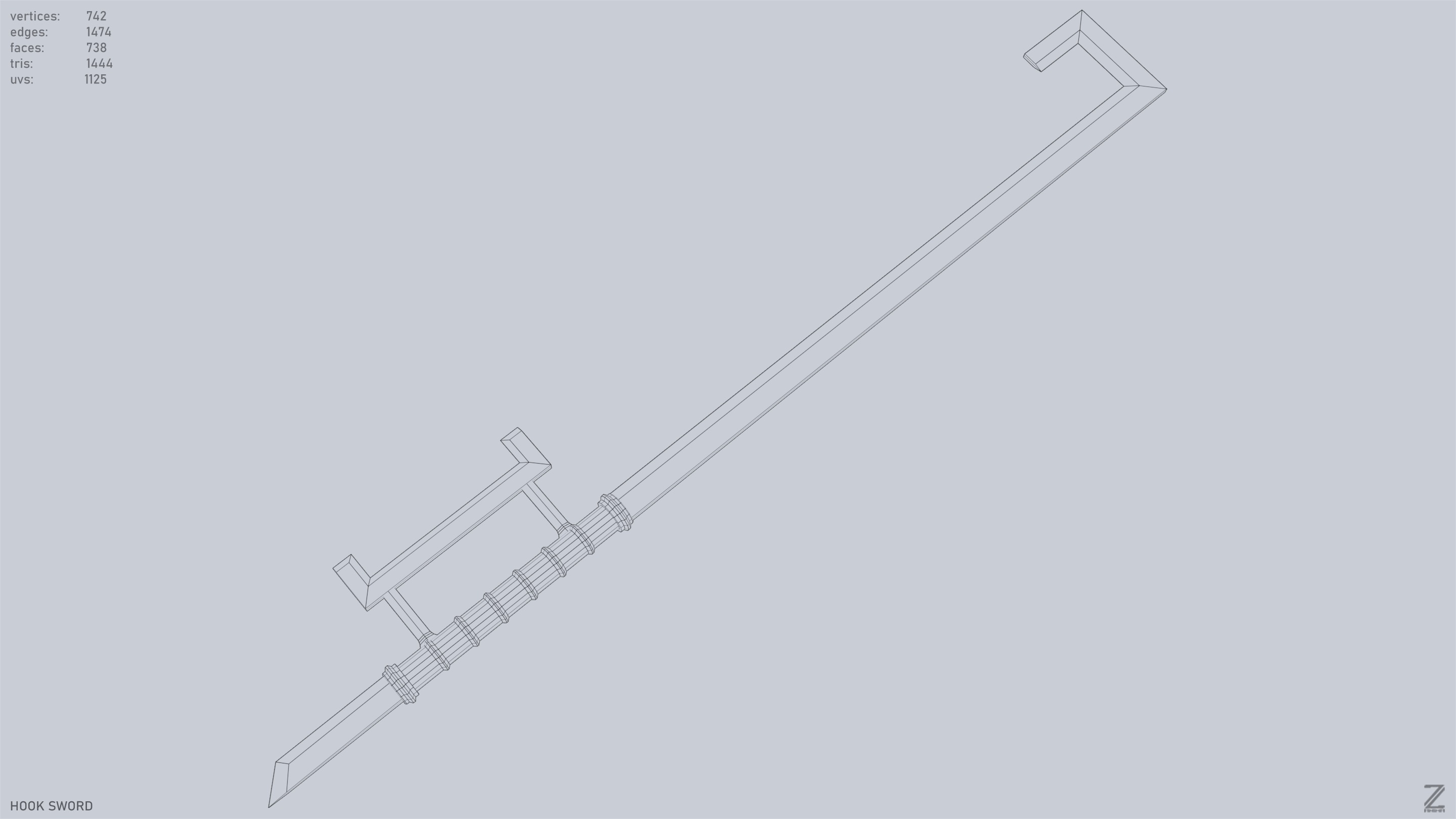 Hook sword Low-poly 3D model_15