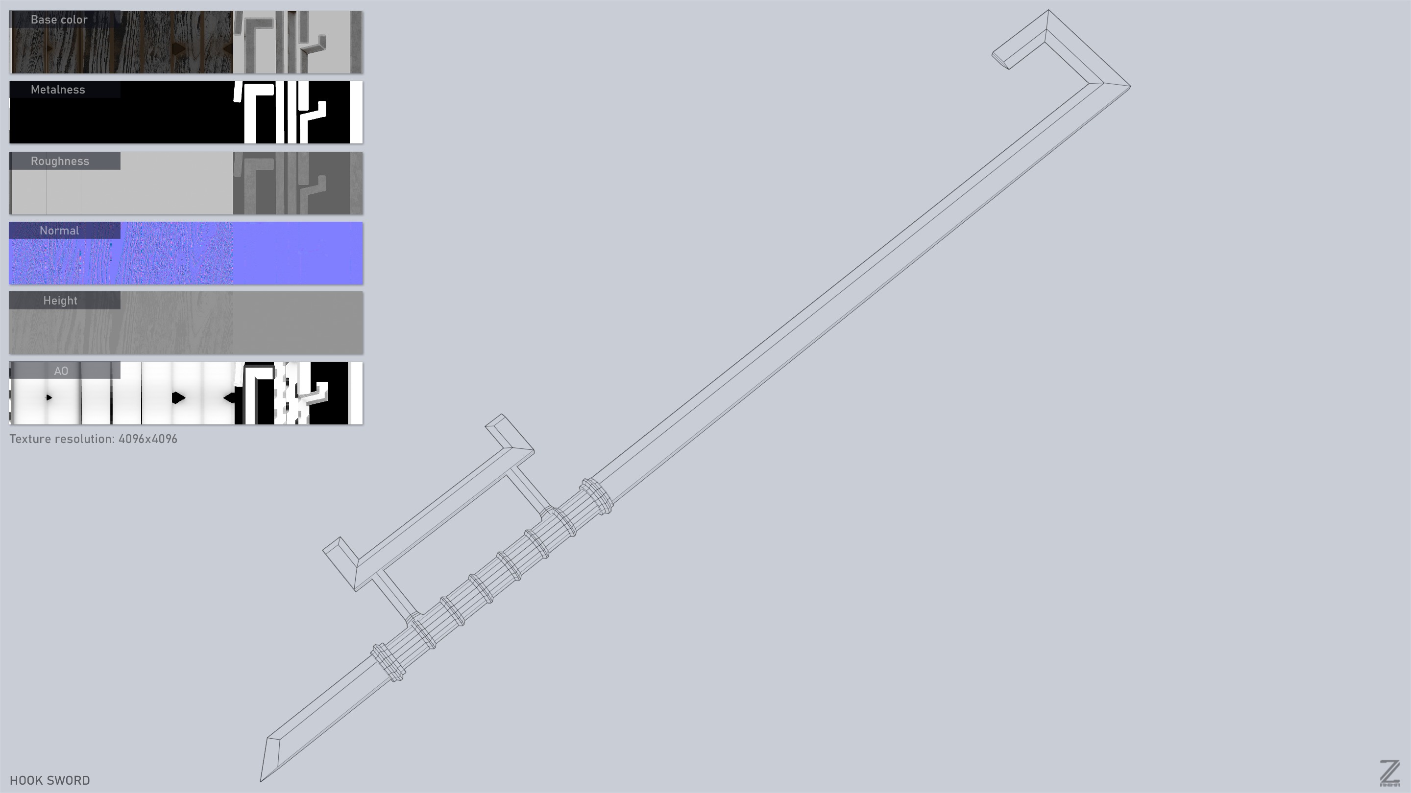 Hook sword Low-poly 3D model_3