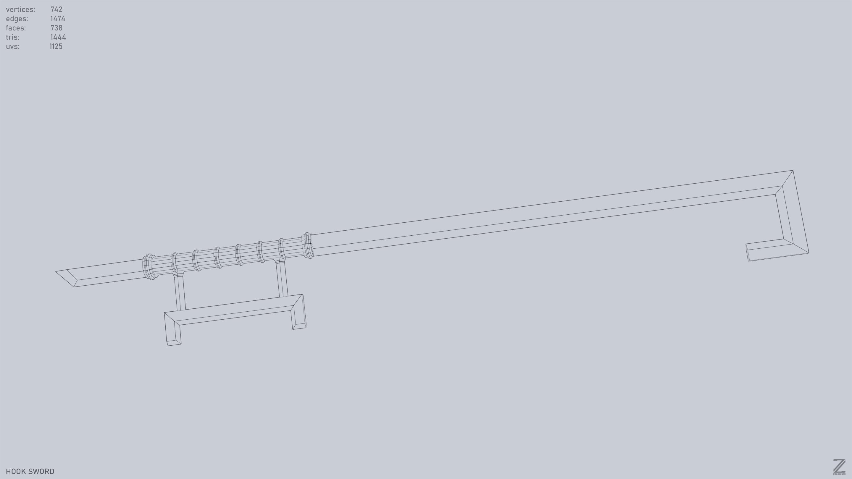 Hook sword Low-poly 3D model_11