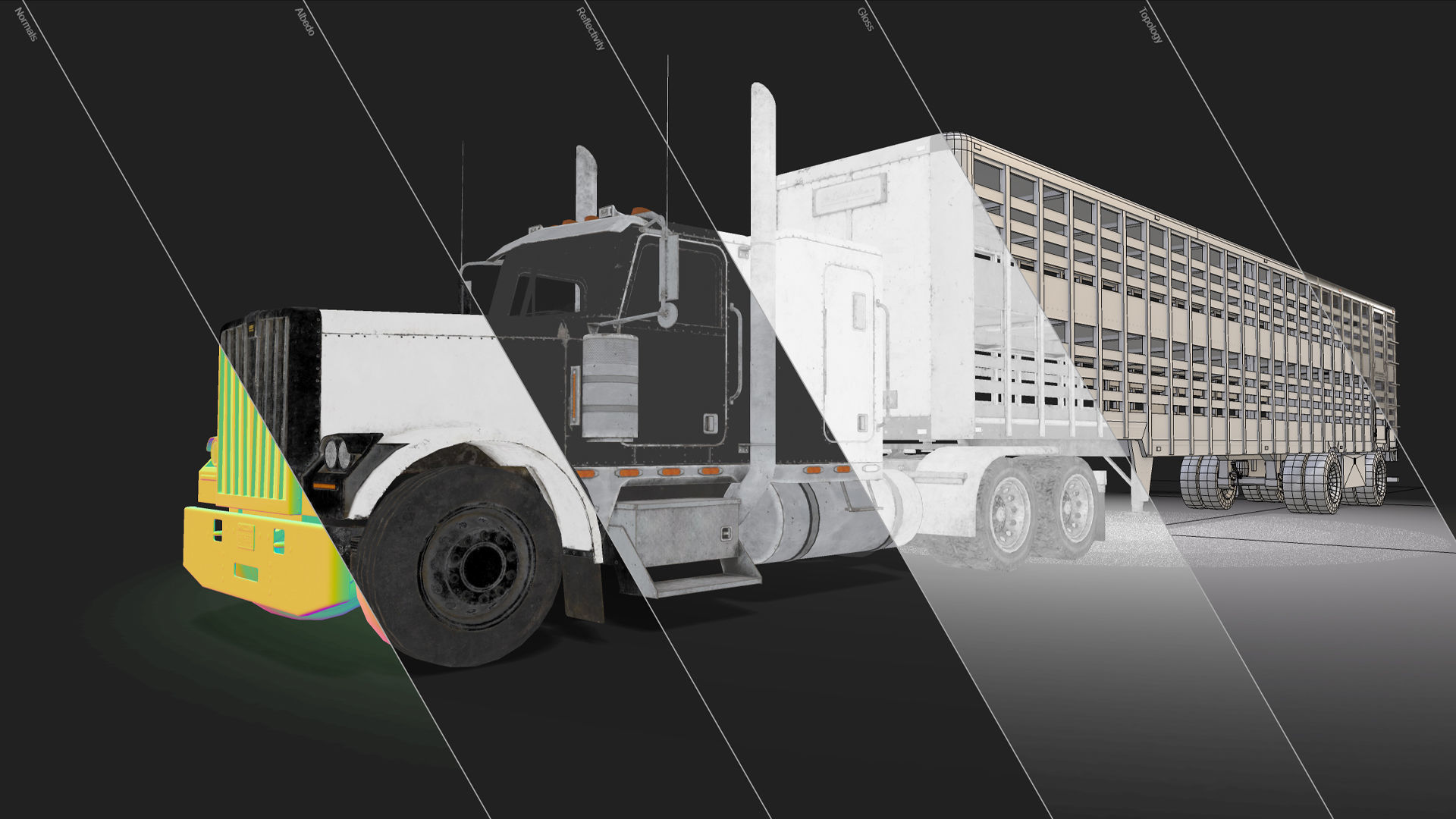 Flat Top Semi Truck Livestock Trailer Low-poly 3D model_21