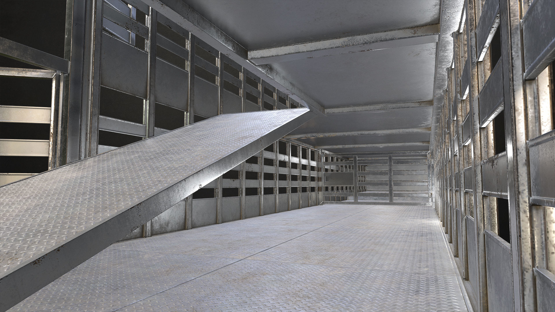 Flat Top Semi Truck Livestock Trailer Low-poly 3D model_20