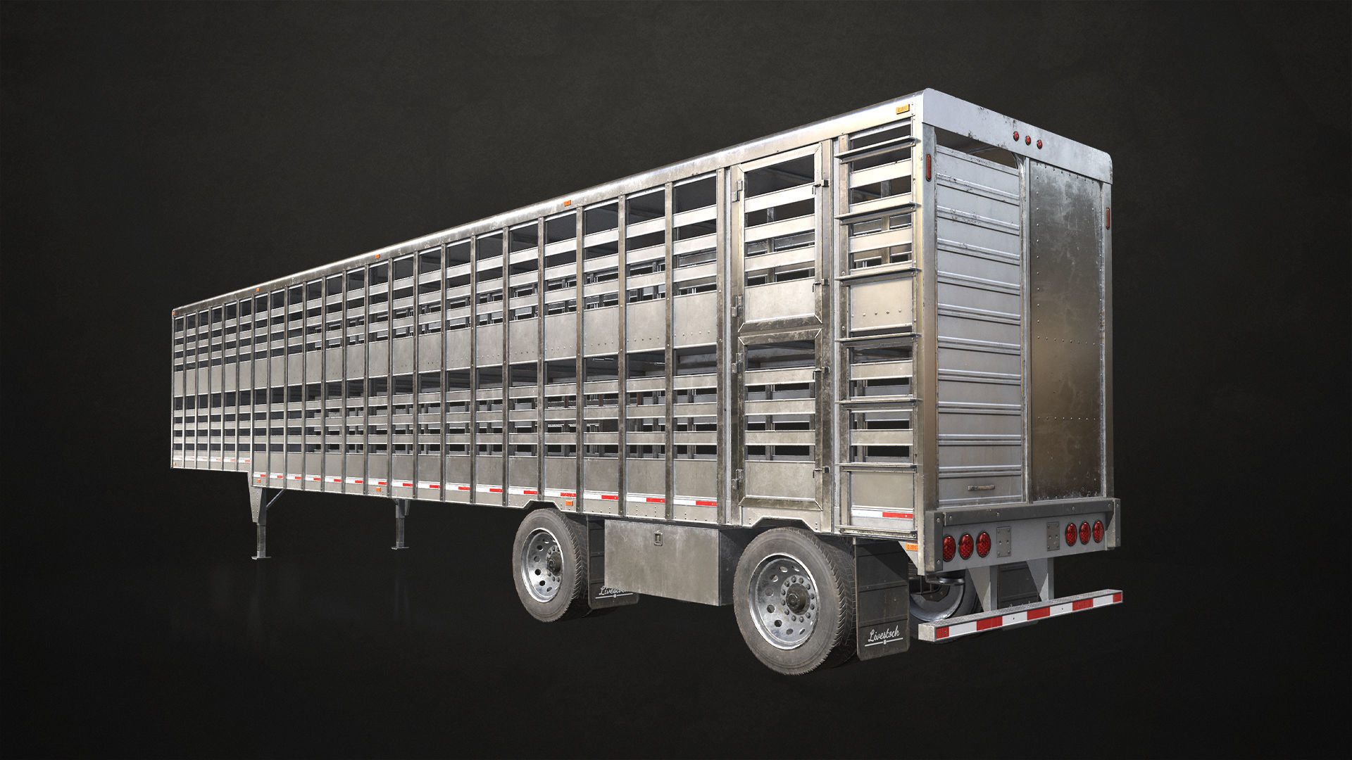 Flat Top Semi Truck Livestock Trailer Low-poly 3D model_15