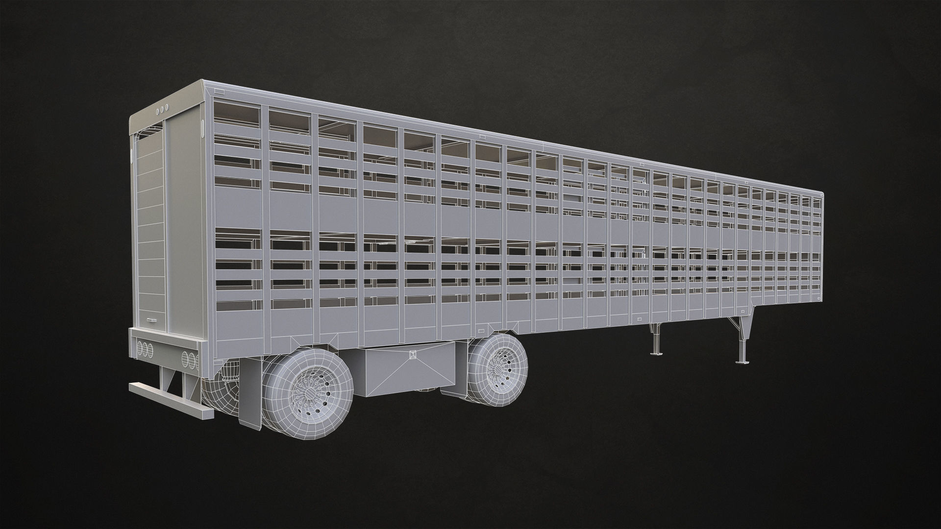 Flat Top Semi Truck Livestock Trailer Low-poly 3D model_26