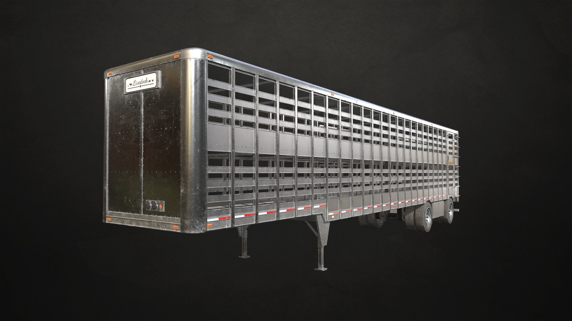 Flat Top Semi Truck Livestock Trailer Low-poly 3D model_14