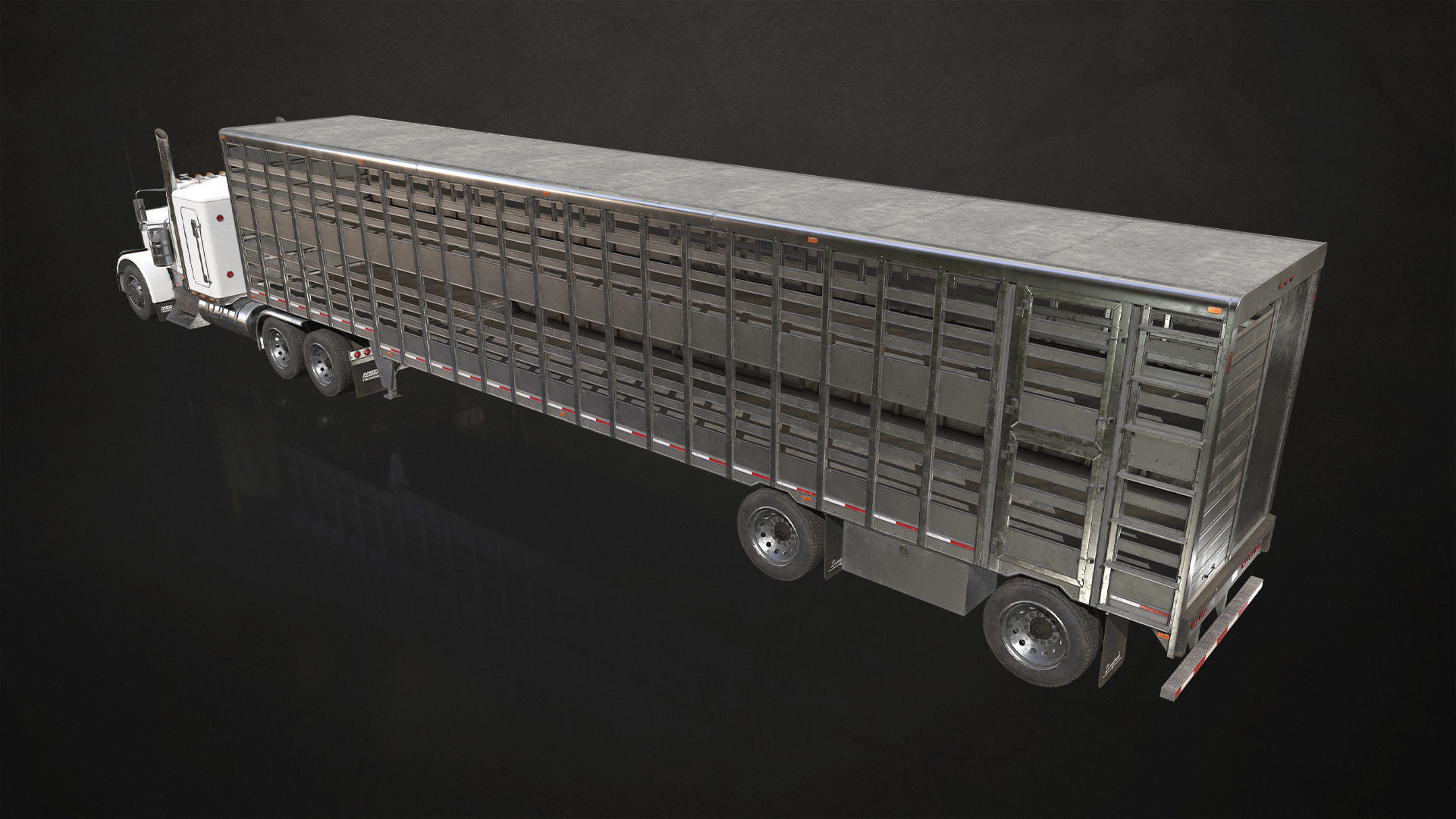 Flat Top Semi Truck Livestock Trailer Low-poly 3D model_2