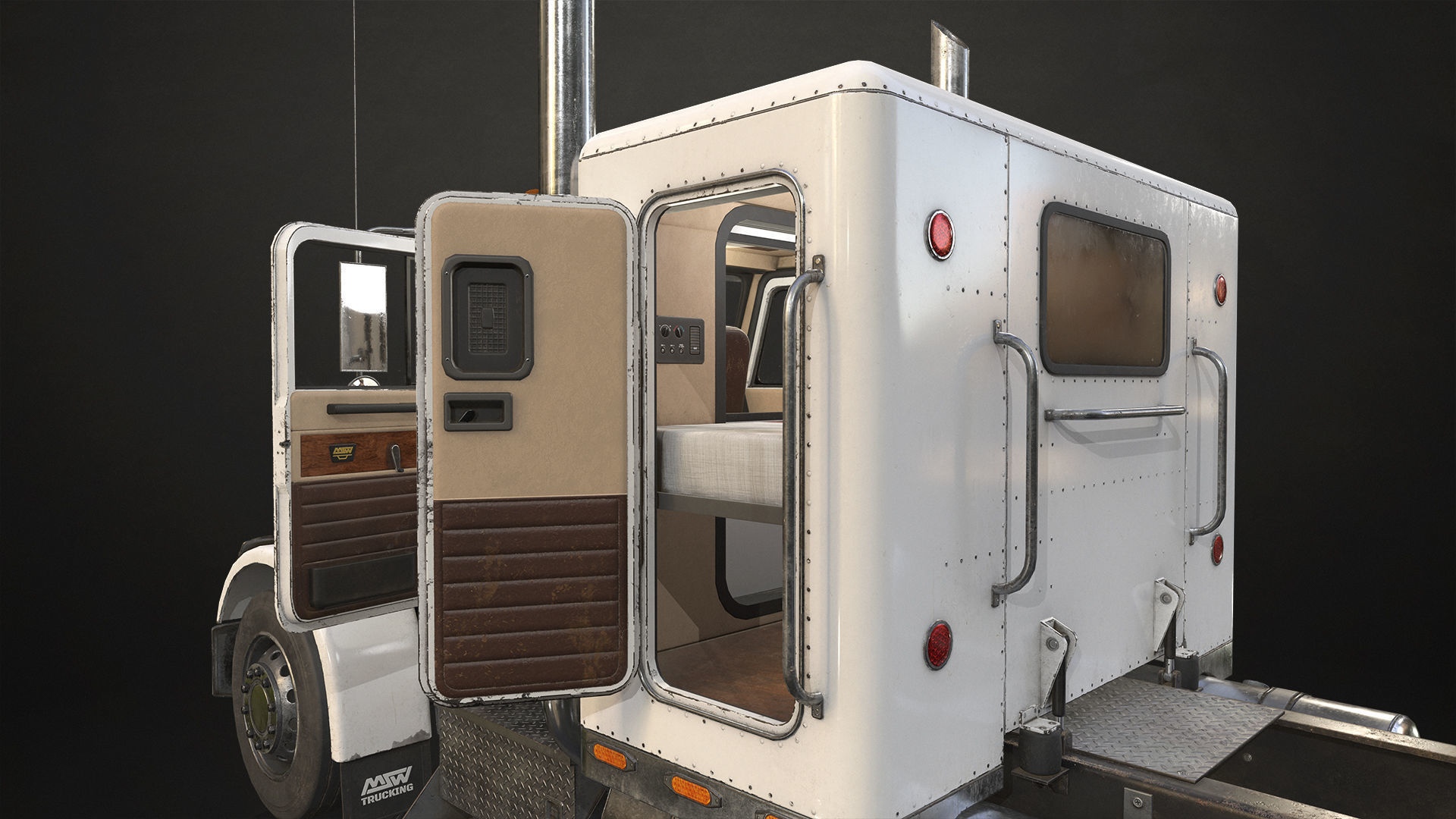 Flat Top Semi Truck Livestock Trailer Low-poly 3D model_10