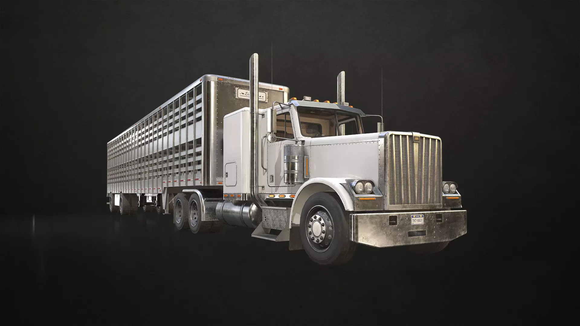 Flat Top Semi Truck Livestock Trailer Low-poly 3D model_0