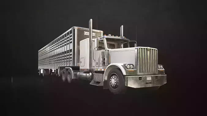 Flat Top Semi Truck Livestock Trailer Low-poly 3D model