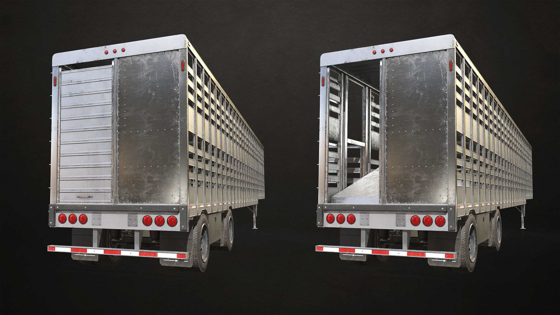 Flat Top Semi Truck Livestock Trailer Low-poly 3D model_18