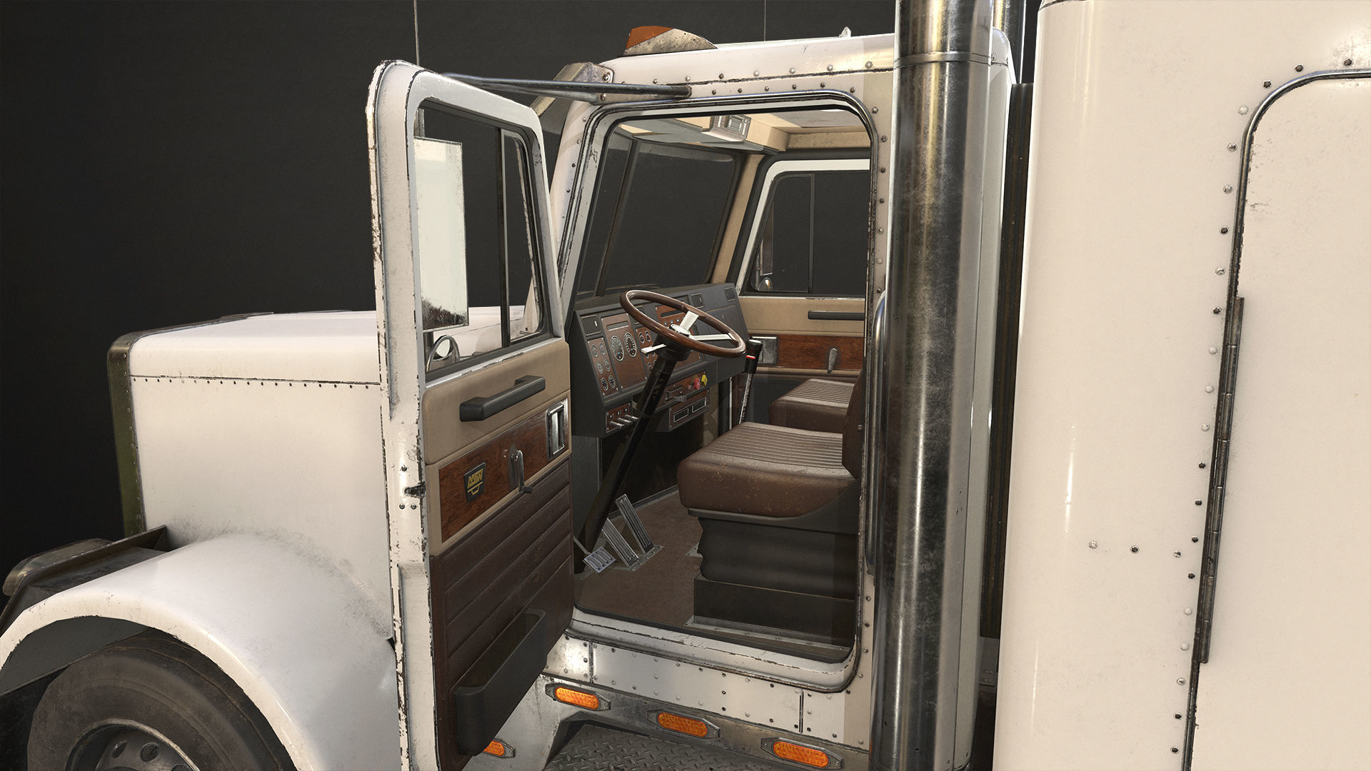 Flat Top Semi Truck Livestock Trailer Low-poly 3D model_9