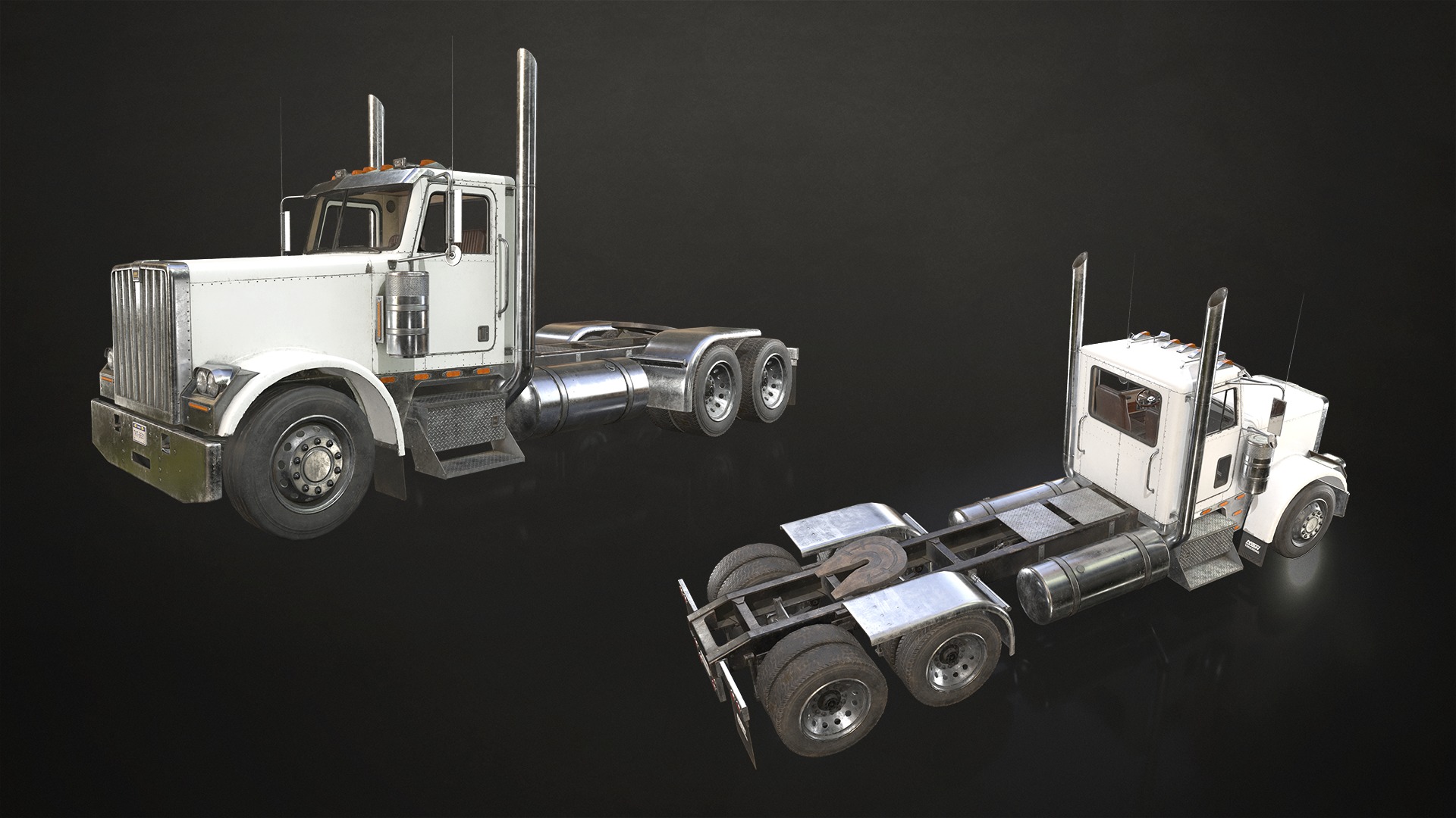 Flat Top Semi Truck Livestock Trailer Low-poly 3D model_8