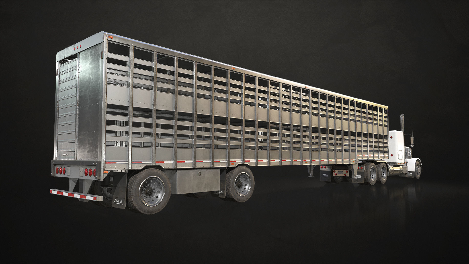 Flat Top Semi Truck Livestock Trailer Low-poly 3D model_4