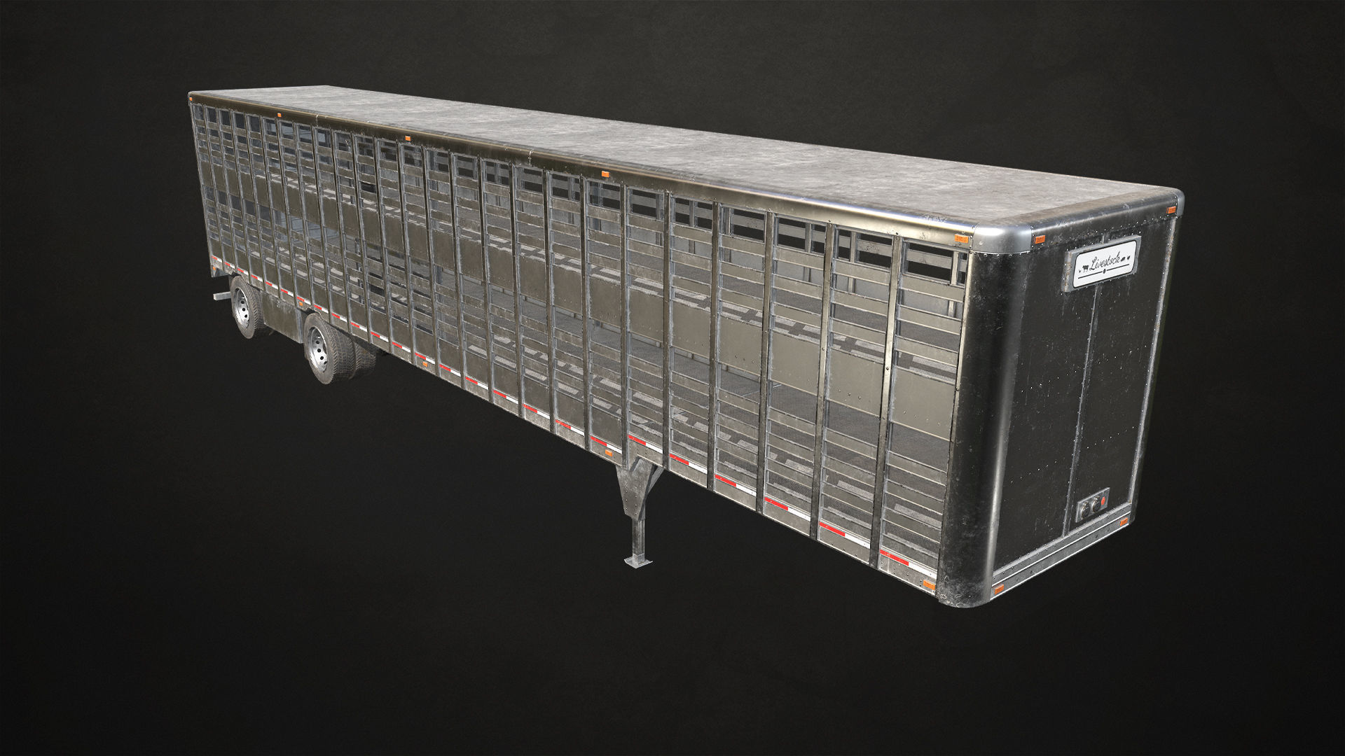 Flat Top Semi Truck Livestock Trailer Low-poly 3D model_17