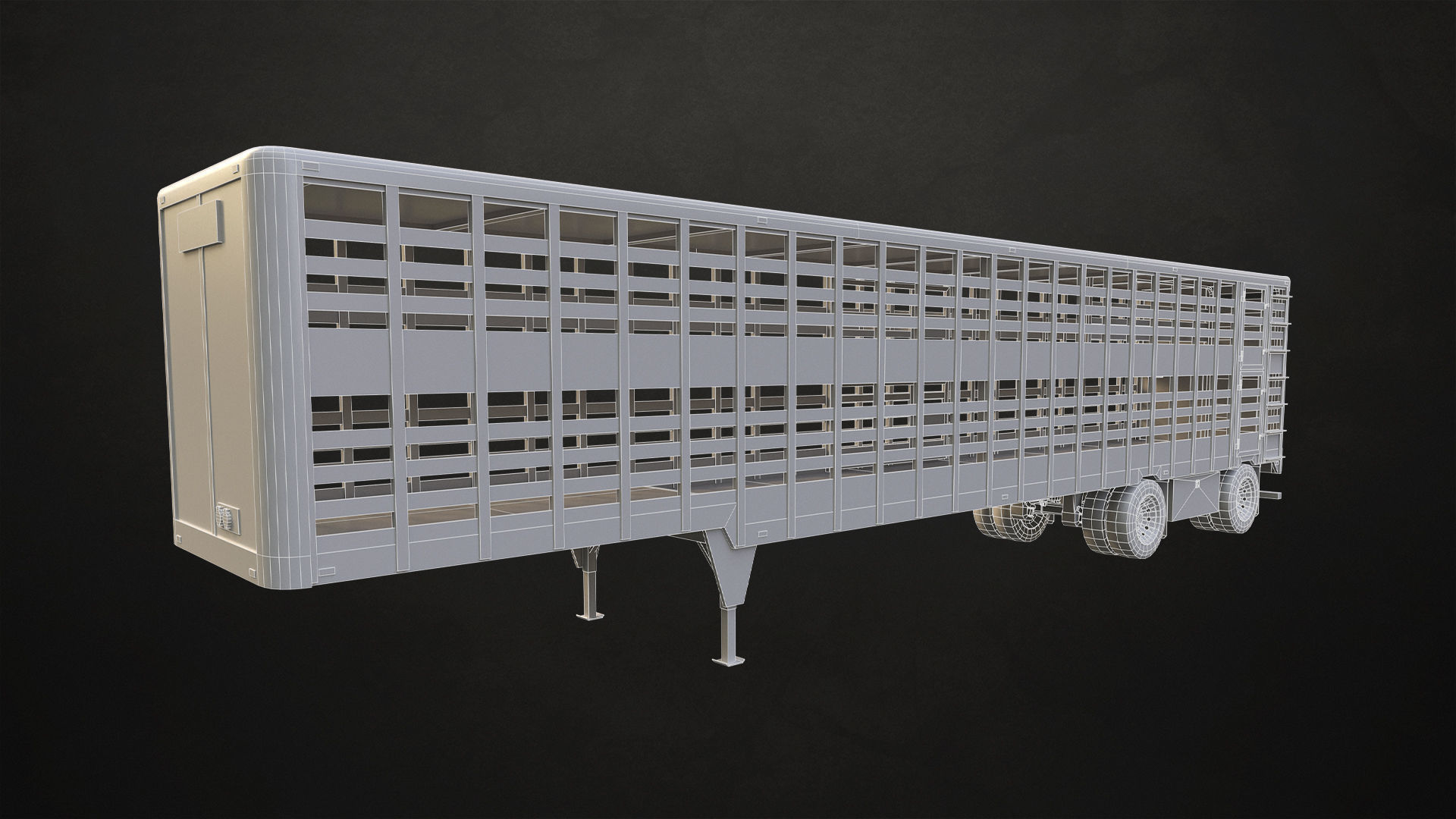 Flat Top Semi Truck Livestock Trailer Low-poly 3D model_25