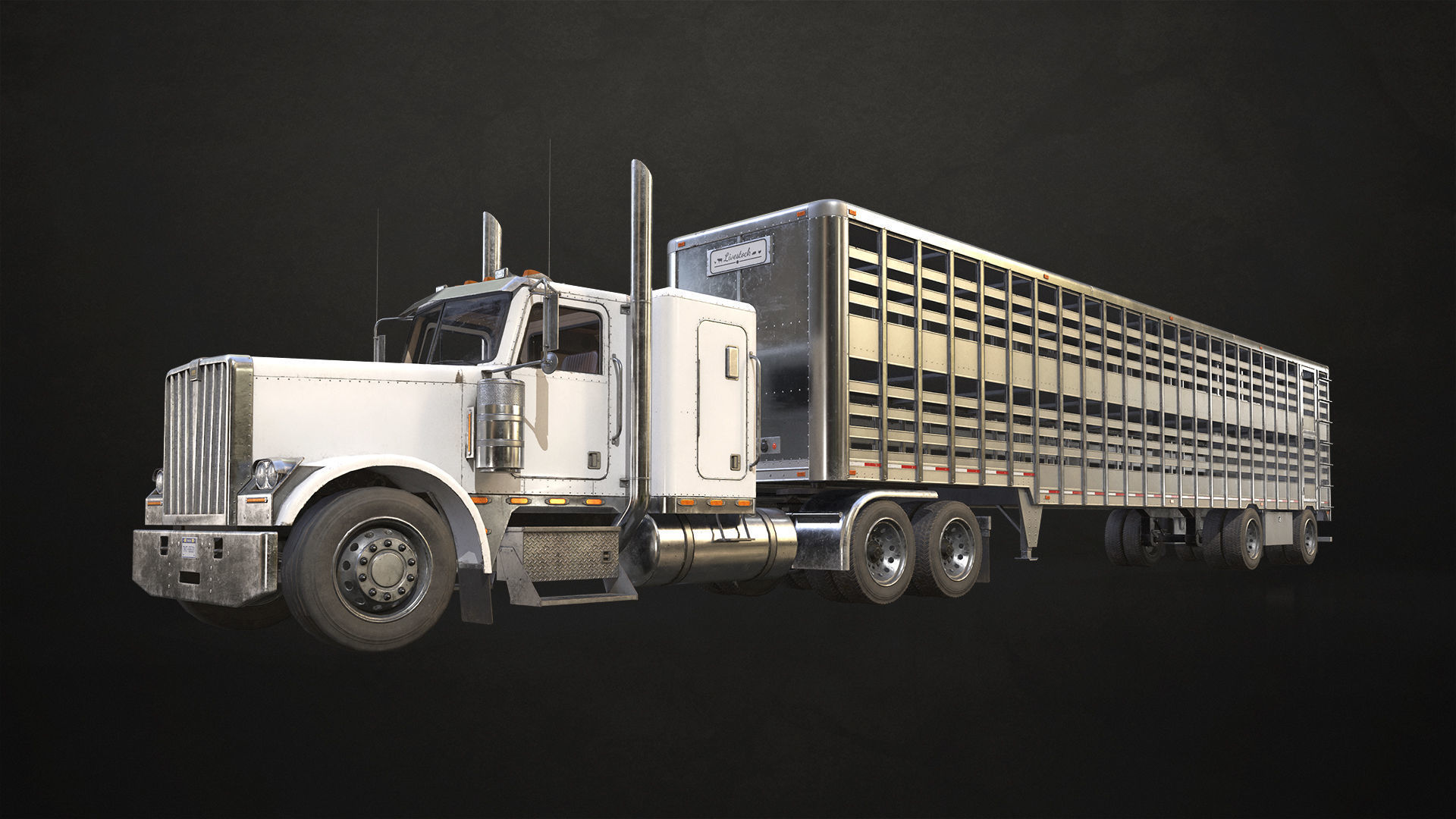 Flat Top Semi Truck Livestock Trailer Low-poly 3D model_3