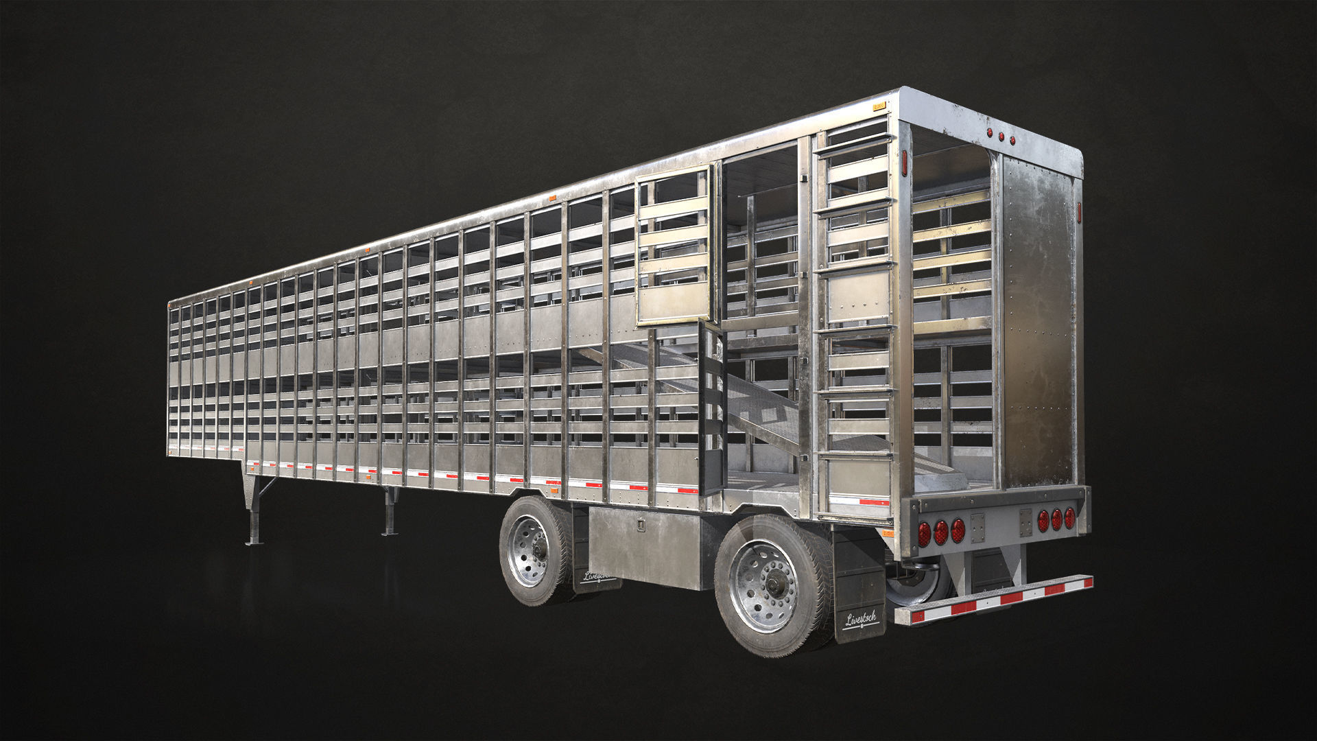 Flat Top Semi Truck Livestock Trailer Low-poly 3D model_16