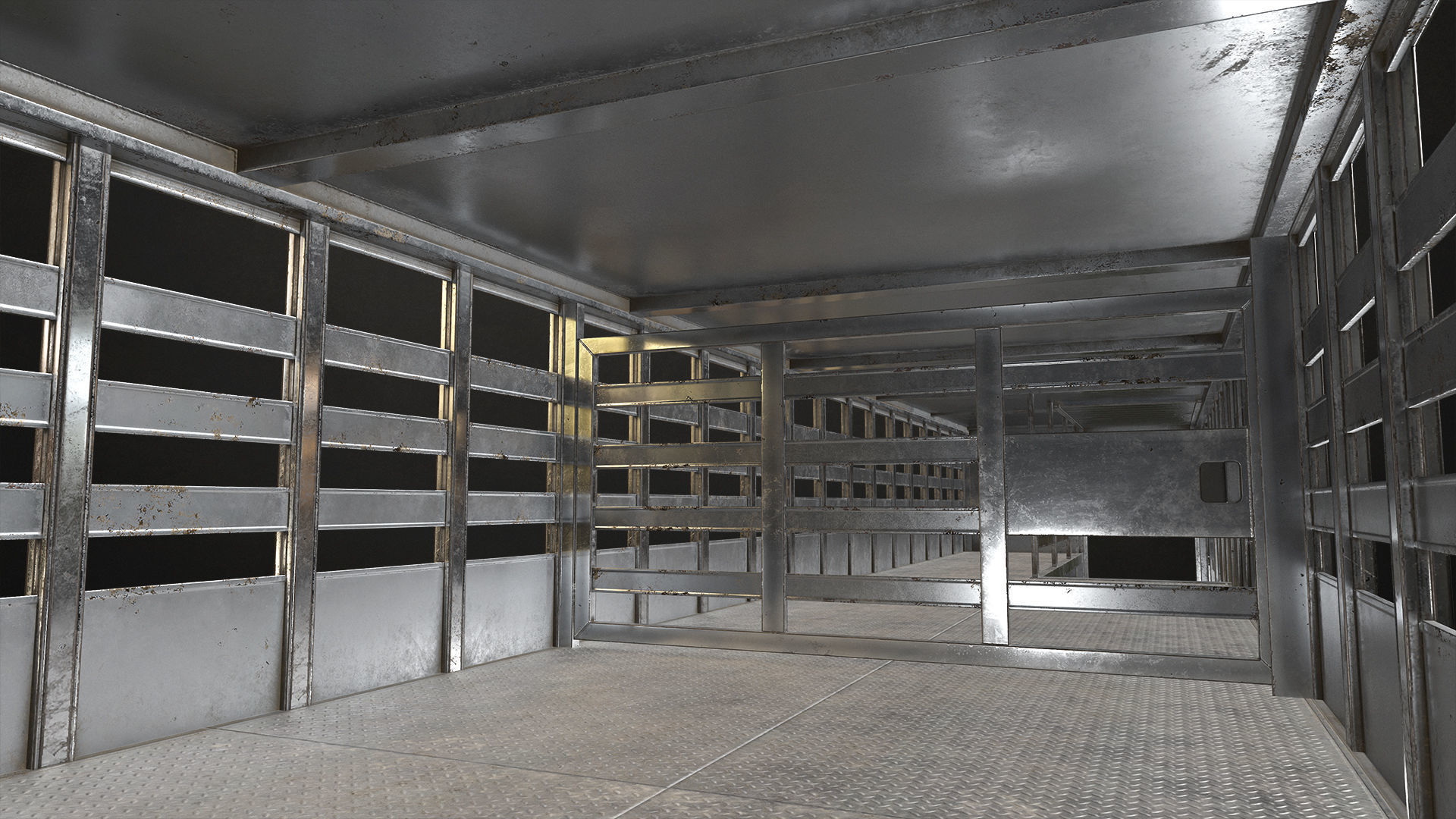 Flat Top Semi Truck Livestock Trailer Low-poly 3D model_19