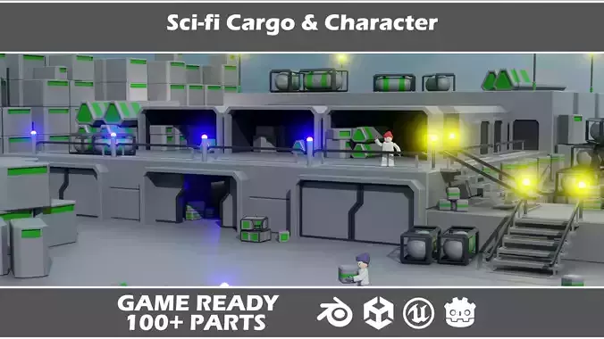 Sci-fi Cargo and Character Low-poly 3D model