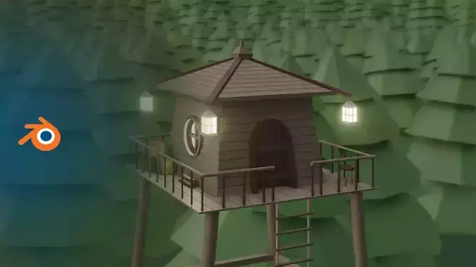 Forest Cabin Low Poly