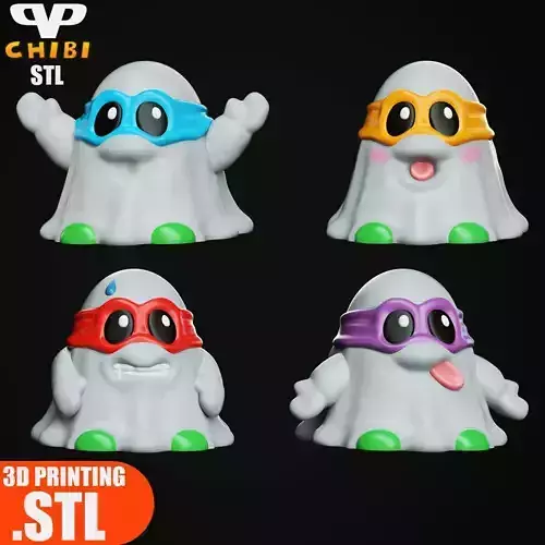 TMNT Halloween Cute Ghosts STL for 3D Printing ChibiSTL 3DXM