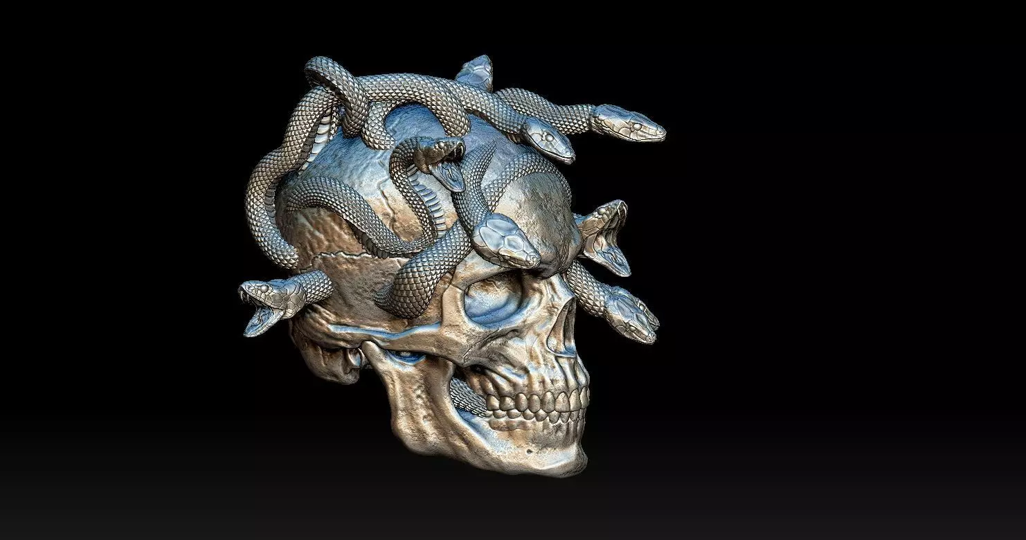 Skull with snakes 3D print model 3D print model