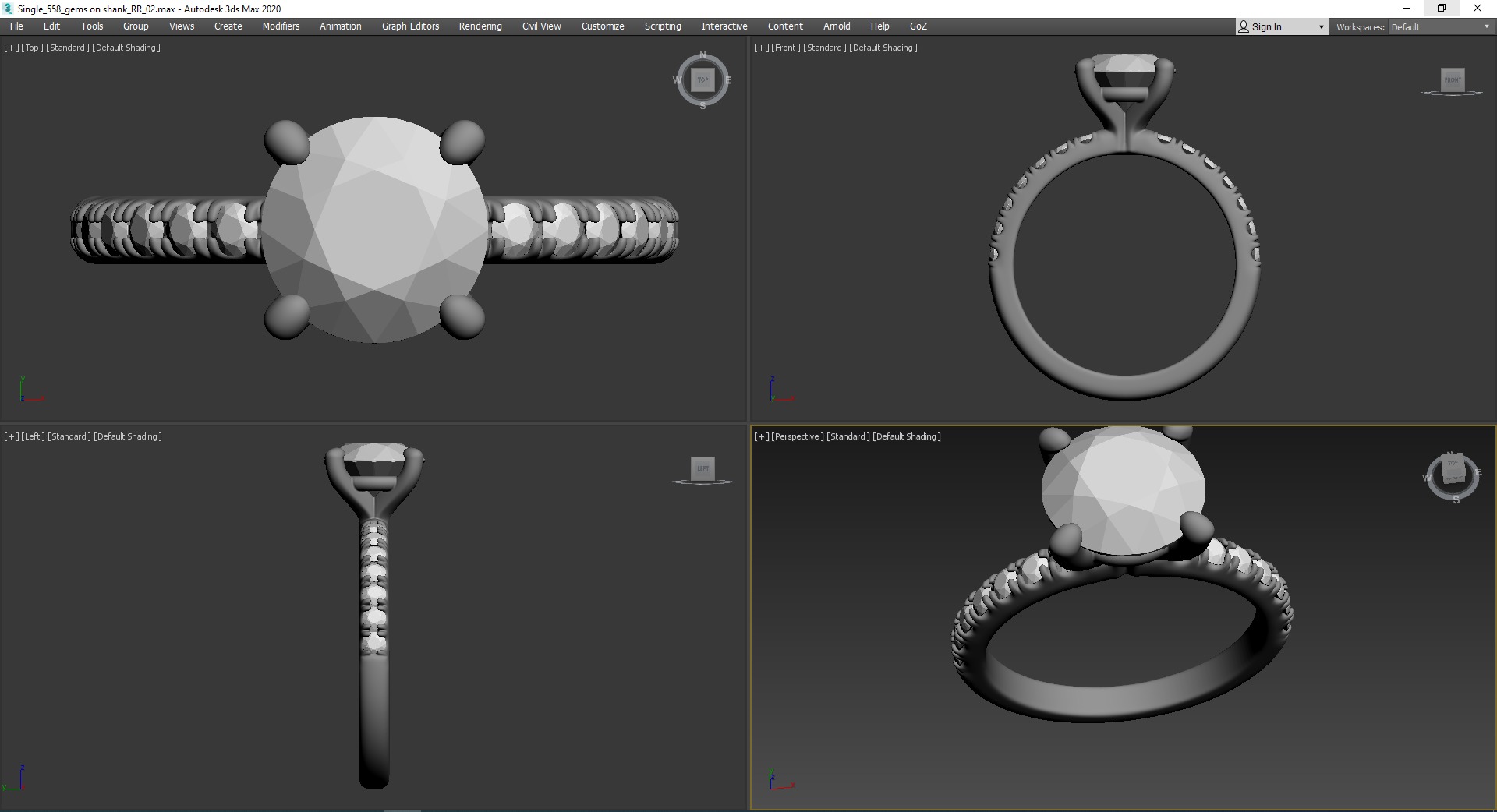 Single Row Round Cut Engagement Rings 3D print model_1