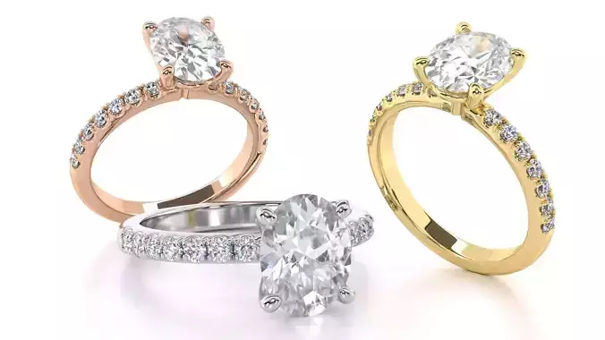 Single Row Oval Cut Engagement Ring