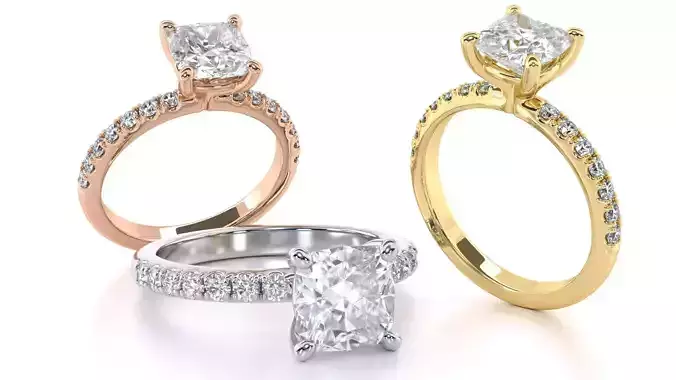 Single Row Cushion Cut Engagement Ring